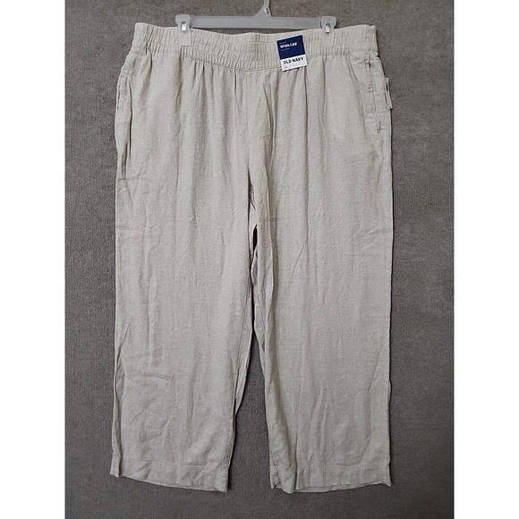 Old Navy Linen-Blend Wide-Leg Pants Womens 2X Natural Elastic Waist Beach NEW - Picture 4 of 11
